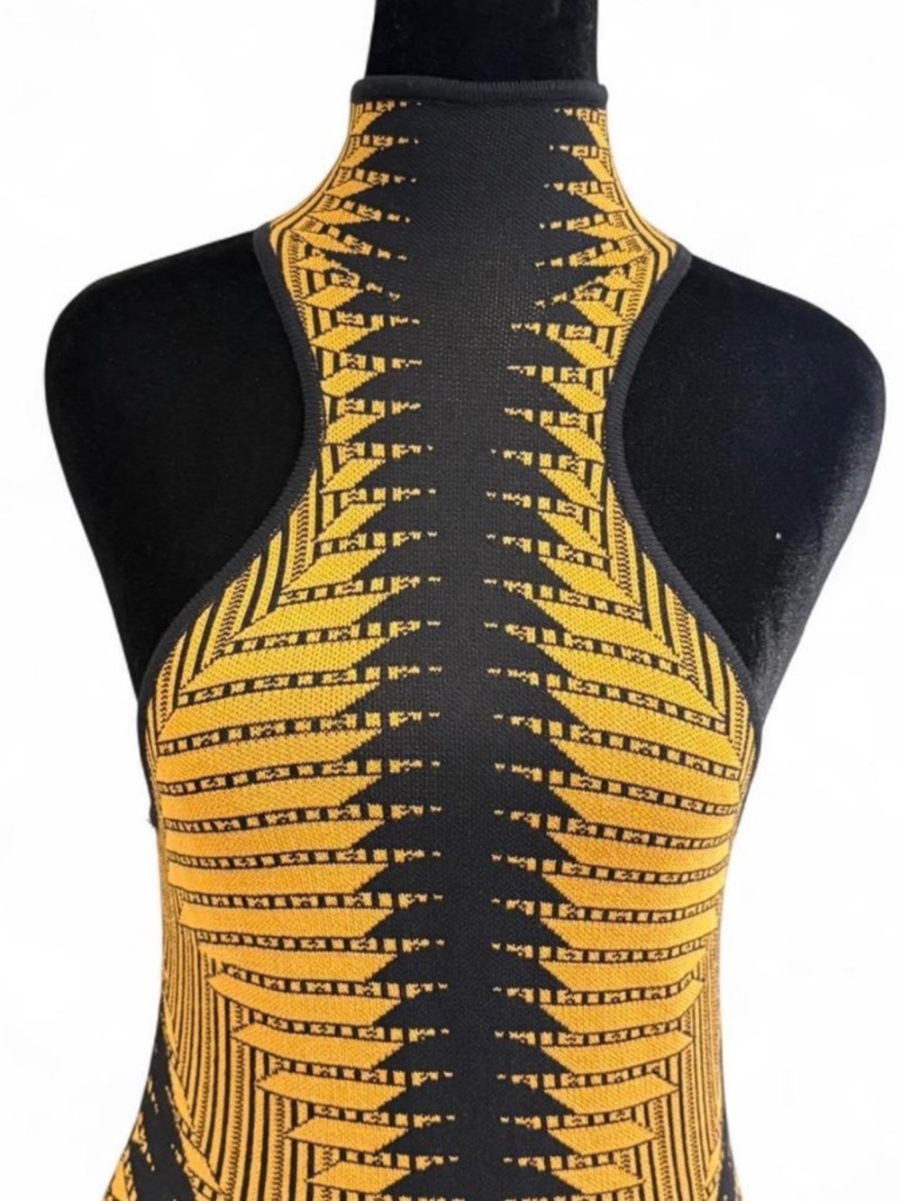 Fashion Nova Black & Mustard Geometric Backless Maxi Dress